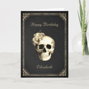 Carte Rose de crâne gothique Anniversaire personnalisé