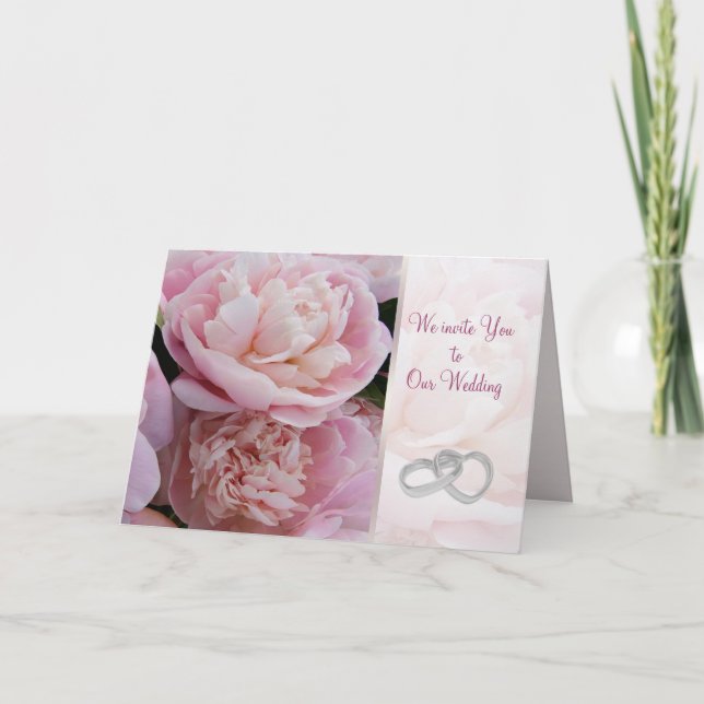 Carte rose de faire-part de mariage de pivoine (Devant)