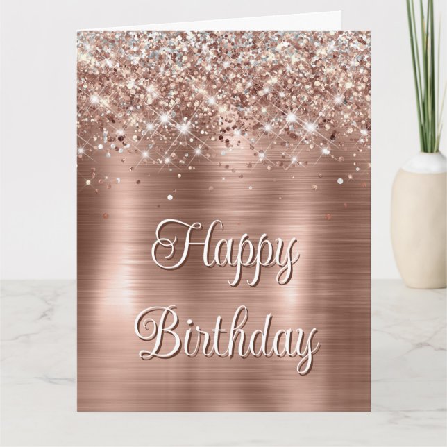 Carte Rose de Glitterie Gold Faux Parties scintillant Mo (Devant)
