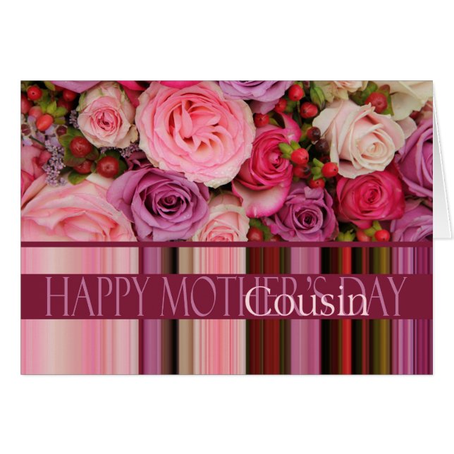 Carte rose de la fête des mères Cousin (Devant horizontal)