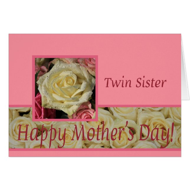 Carte rose de la Fête des Mères de Twin Sister Hap (Devant horizontal)