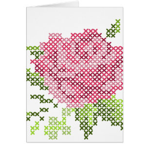 Carte rose de point croisé