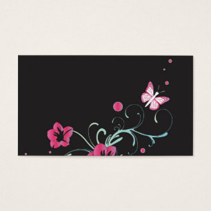 Carte rose de profil de fleurs et de papillons