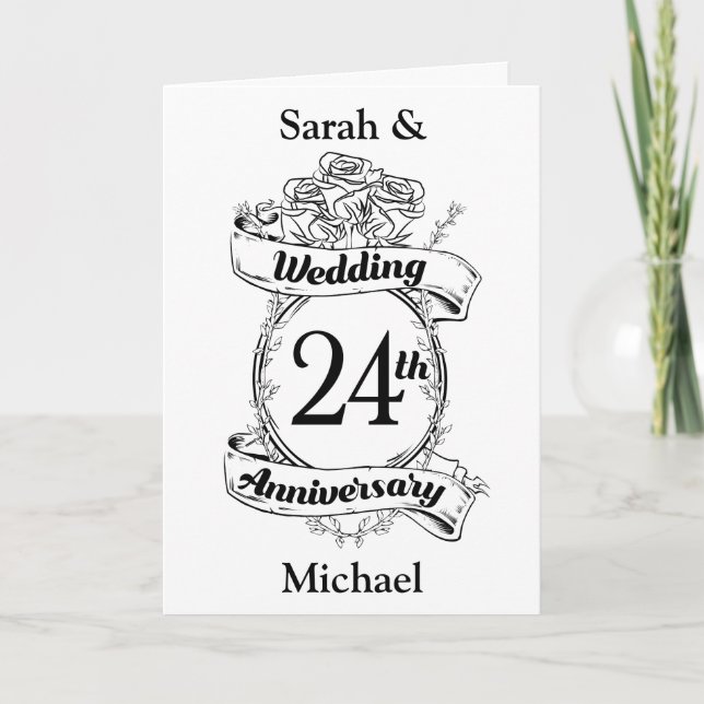 Carte Rose des fleurs du 24e anniversaire de l'Mariage (Devant)