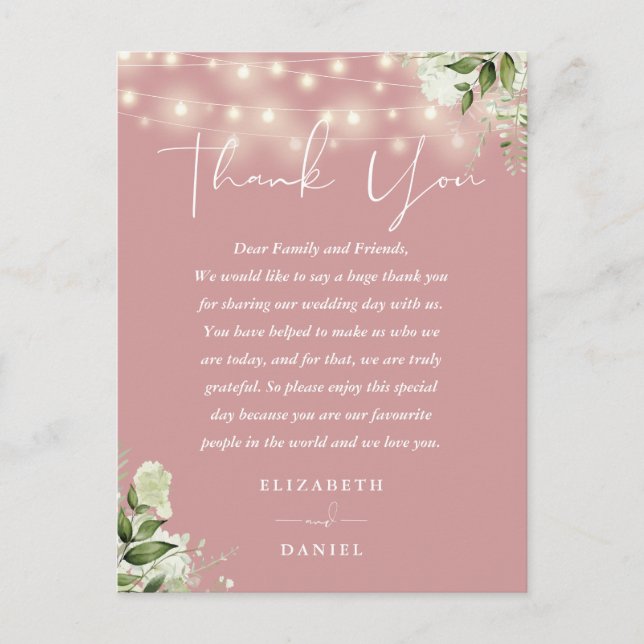 Carte Rose Dusty Greenery Merci Mariage Place (Devant)