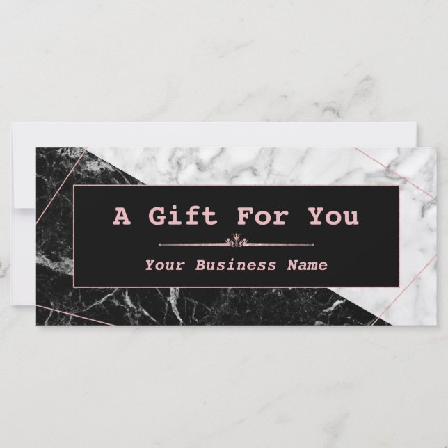 Carte Rose en marbre blanc noir certificat cadeau or (Devant)