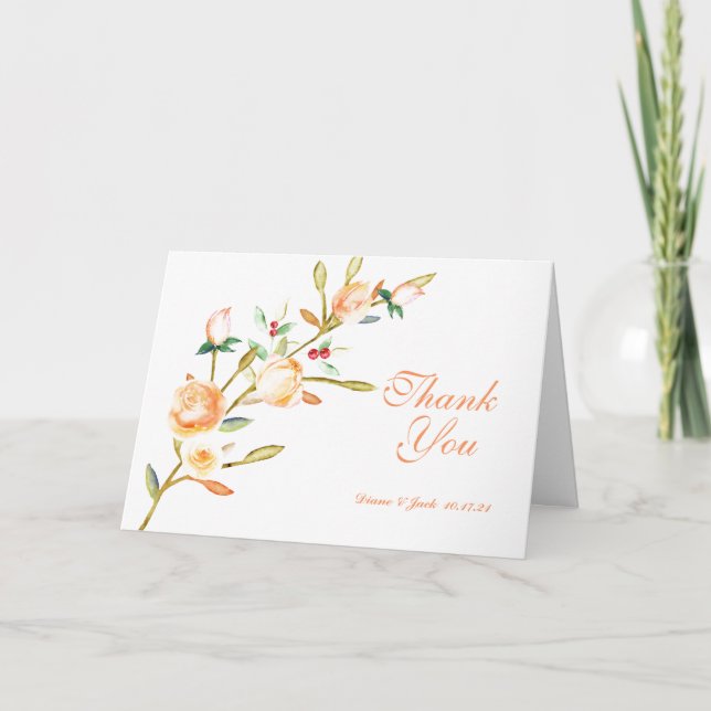 Carte Rose et Berry Aquarelle tiges Merci (Devant)