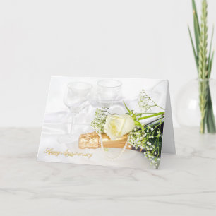 Carte rose et champagne aux perles pour l'anniversaire