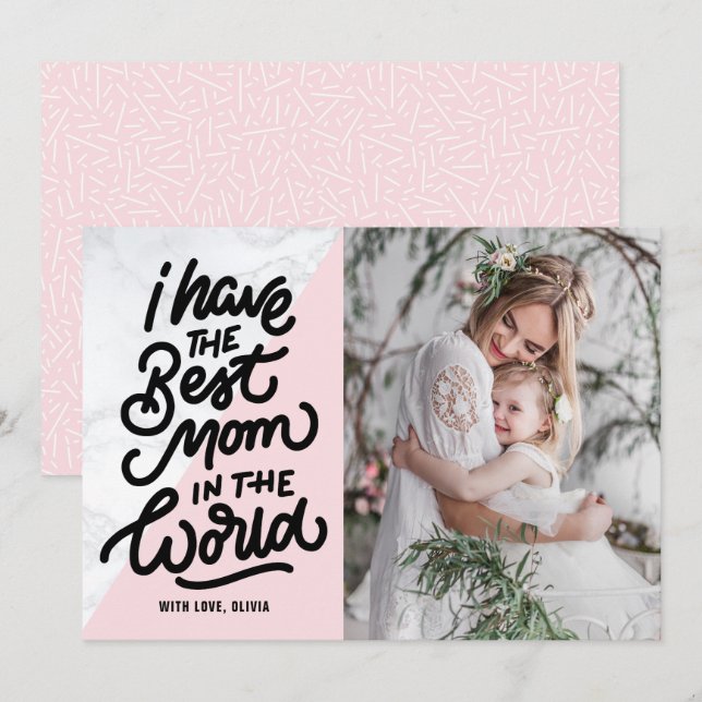 Carte Rose et marbre Meilleure maman Lettrer la main de  (Devant / Derrière)