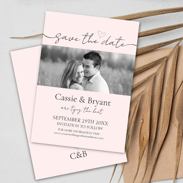 Carte Rose et noir Script moderne Enregistrer la date (Modern Blush Pink Save the Date Announcements for Wedding or Vow Renewal)