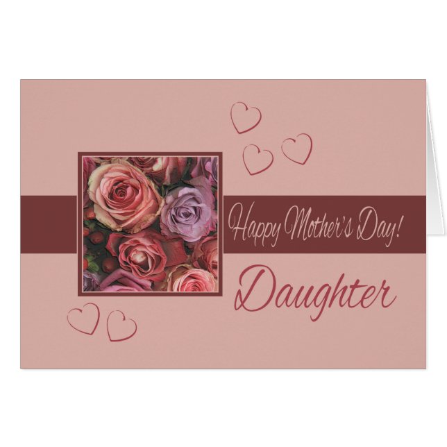    Carte rose Fête des mères de DaughterHappy (Devant Horizontal)