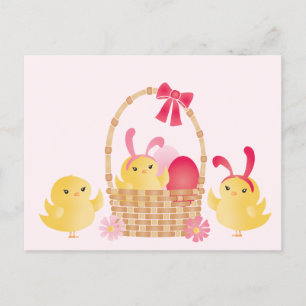 Carte rose Fille Joyeux Poussins de Pâques