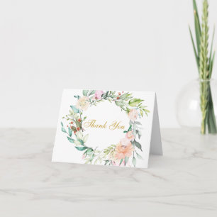 Carte Rose Floral Green Gold Script Merci