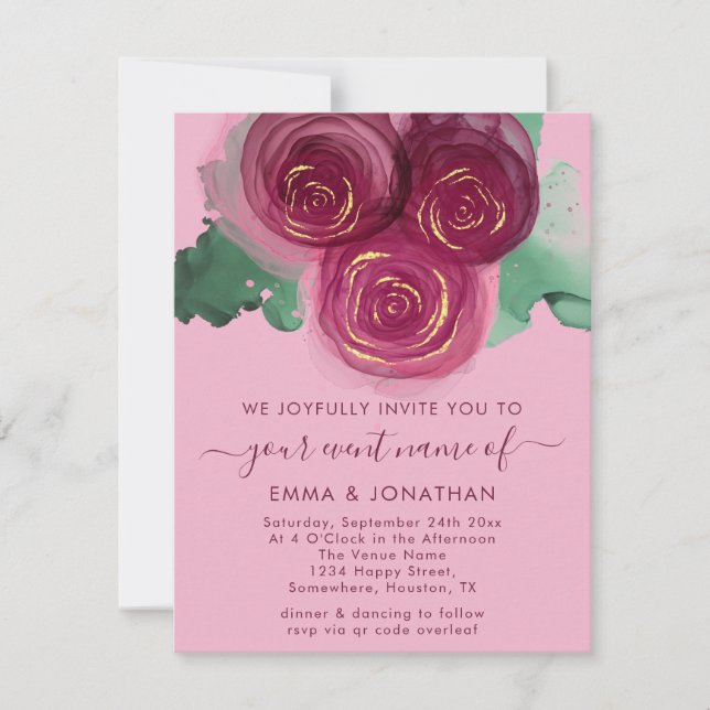 Carte Rose Floral QR Code Bourgogne Marsala rose (Devant)