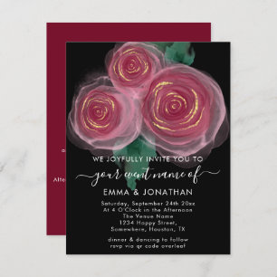 Carte Rose Floral QR Code Or Bourgogne Noir