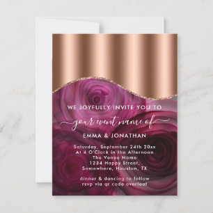 Carte Rose Floral QR Code Rose or cuivre Marsala rose