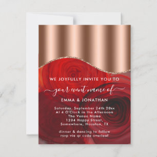 Carte Rose Floral QR Code Rose or cuivre rouge