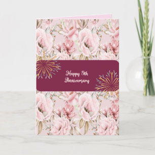 Carte rose florale 5e anniversaire pour conjoint
