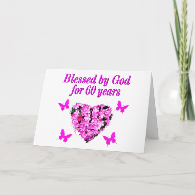 CARTE ROSE FLORALE CHRÉTIEN 60E ANNIVERSAIRE CONCEPTION (Devant)