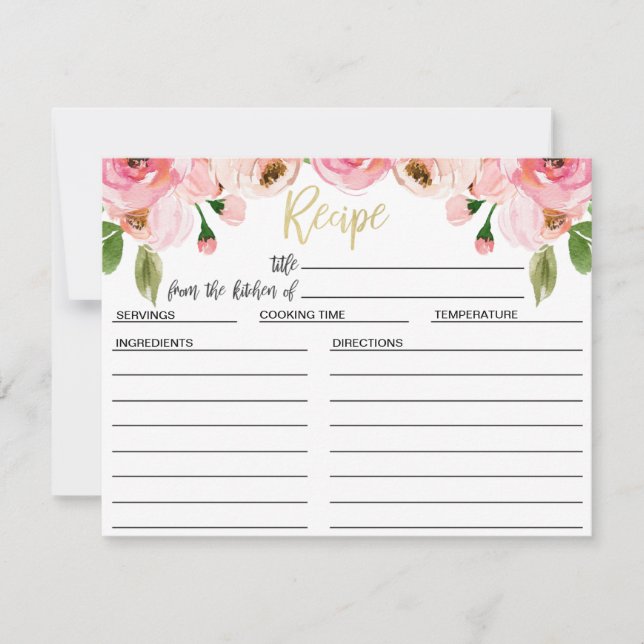 Carte rose florale de recette de Fête de la mariée (Devant)
