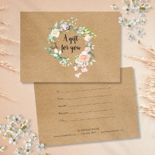Carte Rose Garland Rustic Kraft Certificat cadeau