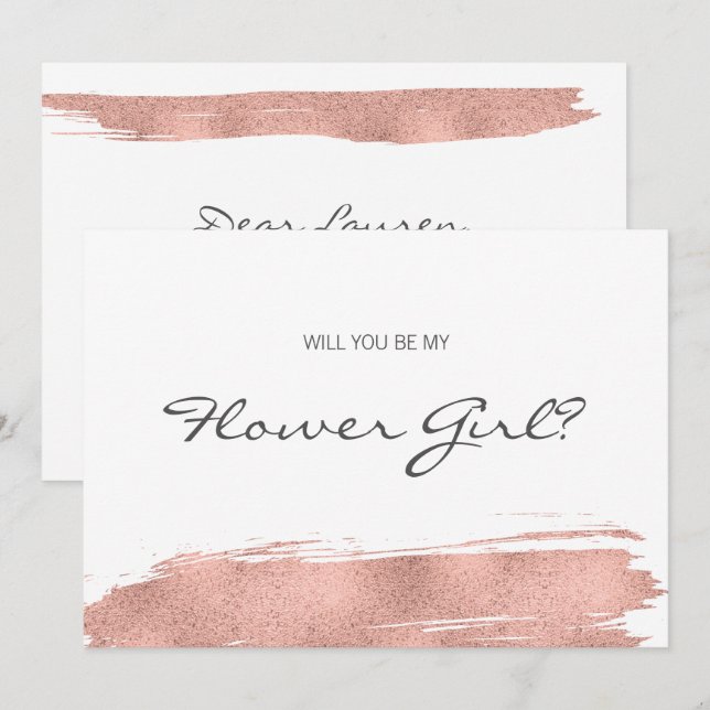 Carte Rose Gold Brushstroke Be My Flower Girl (Devant / Derrière)