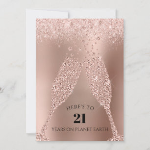 Carte rose Gold Champagne Toast 21e Anniversaire