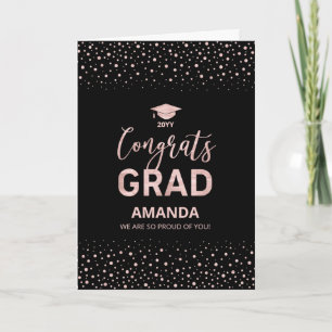Carte Rose Gold, Confettis Noirs Félicitations Diplômé R