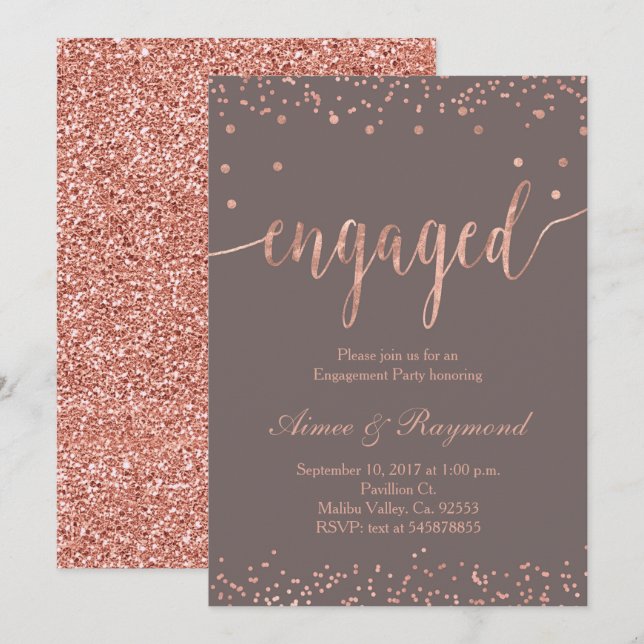 Carte Rose Gold Engagement Party Invitation (Devant / Derrière)