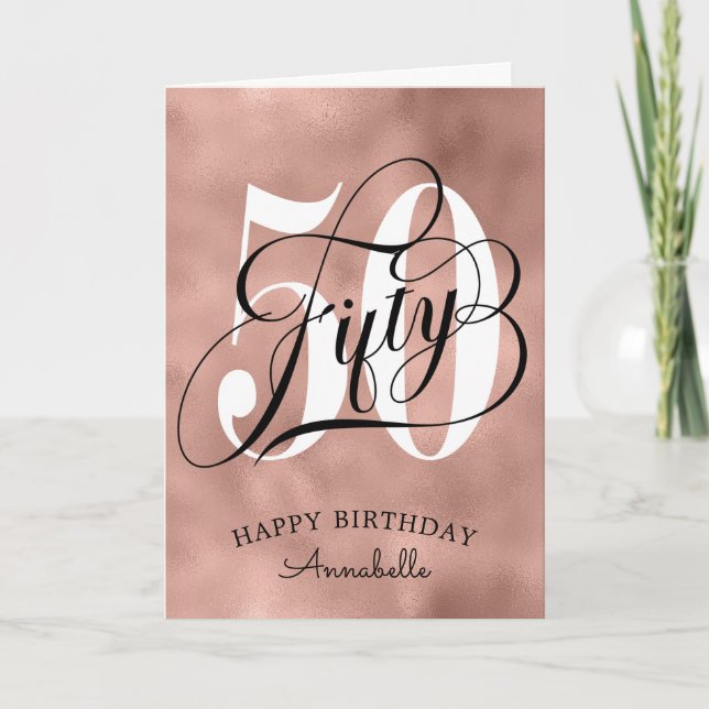 Carte Rose Gold Faux Foil 50e anniversaire (Devant)