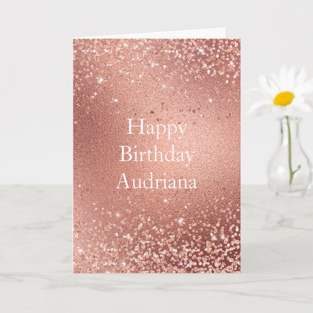 Carte Rose Gold Glitzy Glitter Sparkle Anniversaire (Petite plante)