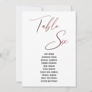 Carte Rose Gold Handwriting Table Six Seing Chart