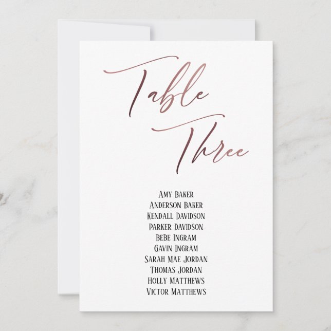 Carte Rose Gold Handwriting Tableau Trois Sièges (Devant)