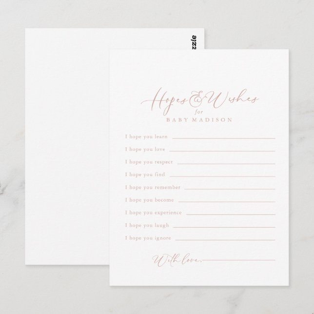 Carte rose Gold Idyllic Baby shower Hopes & Wish (Devant / Derrière)
