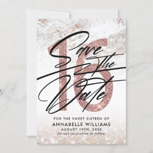 Carte Rose Gold Marble 16e fête d'anniversaire Enregistr