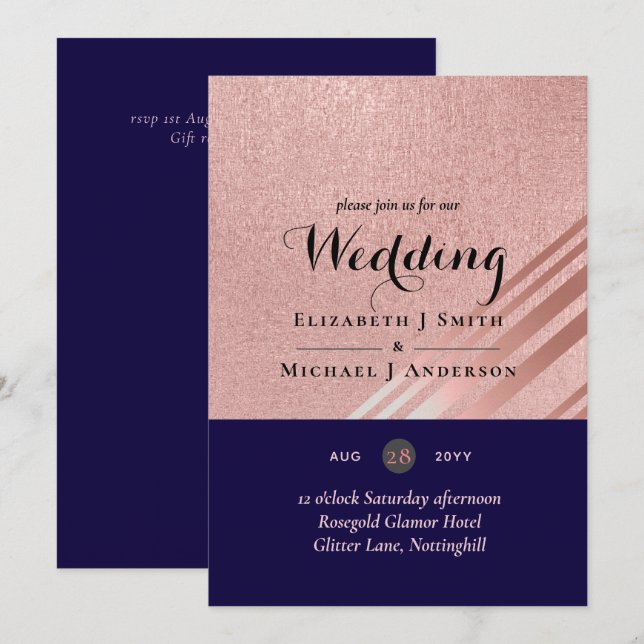 Carte Rose Gold Marine Parties scintillant bleue  Foil L (Devant / Derrière)