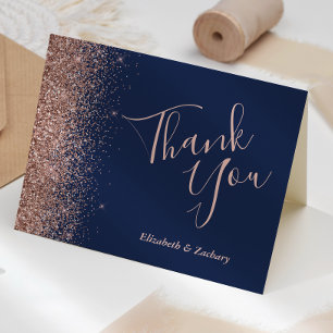Carte Rose Gold Pailleté Bordure Bleu Nuit Mariage Remer
