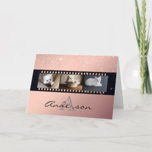 Carte Rose Gold Parties scintillant 3 Photo Film Strip C