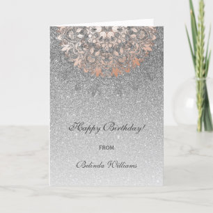 Carte Rose Gold Parties scintillant argent Floral Mandal