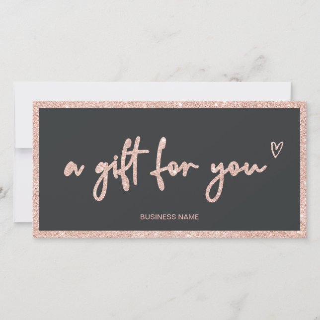 Carte Rose Gold parties scintillant coeur gris logo cade (Devant)