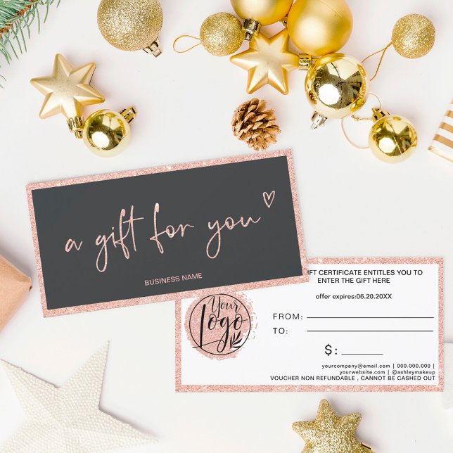 Carte Rose Gold parties scintillant coeur gris logo cade (Créateur téléchargé)