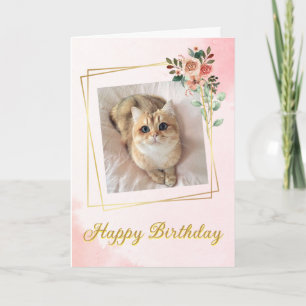 Carte rose Gold & Pink Cute Cat Anniversaire