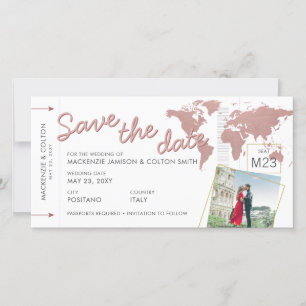 Carte Rose Gold Pink Plane Ticket Destination Enregistre