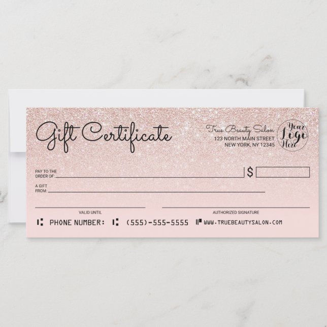 Carte Rose Gold Rose Parties scintillant chèque chèque c (Devant)