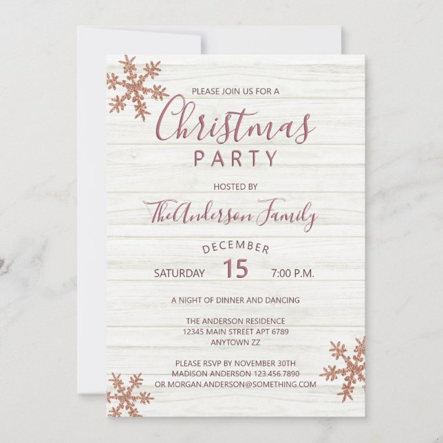 Carte Rose Gold Snowflake Chic moderne fête de Noël (Devant)