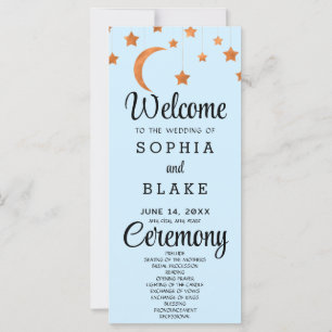 Carte Rose Gold Stars Crescent Moon Blue Wedding Program