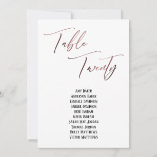 Carte Rose Gold Table de l'écriture manuscrite Vingt Siè