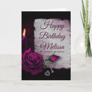 Carte Rose gothique, bougie et emplacement Anniversaire