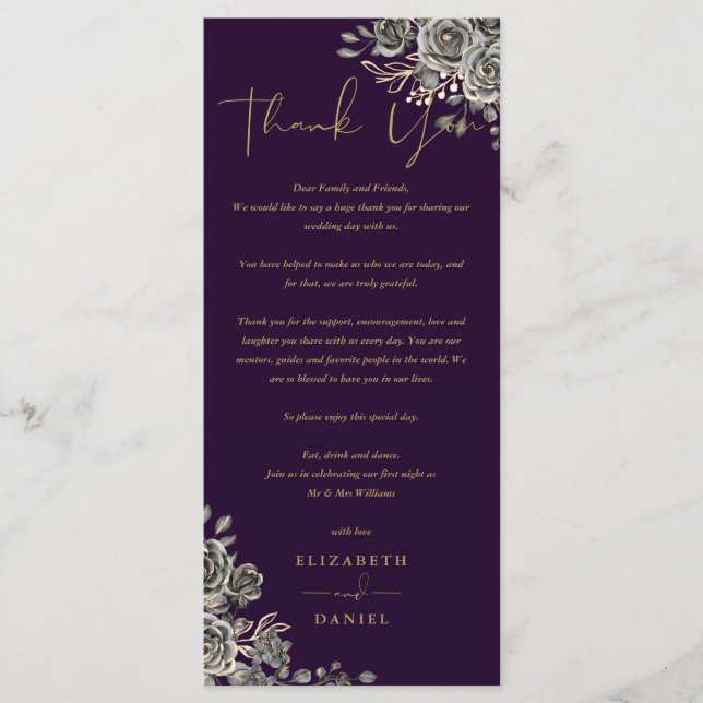 Carte Rose gothique Merci Mariage Floral (Devant)