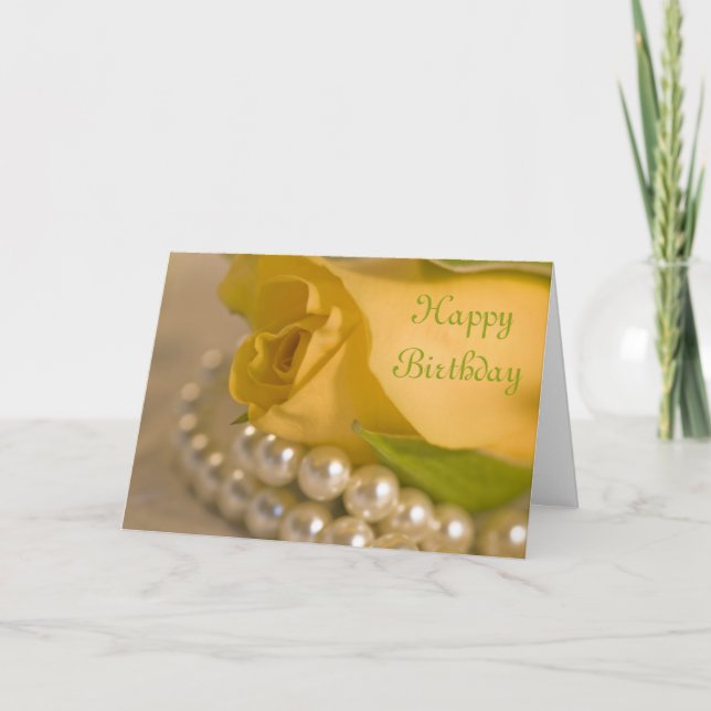 Carte Rose jaune et perles Joyeux anniversaire (Devant)